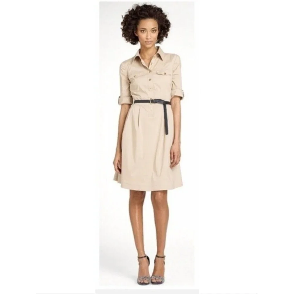Tory Burch Blythe Khaki Safari Shirt Dress Resortwear Old Money Quiet Luxury 8